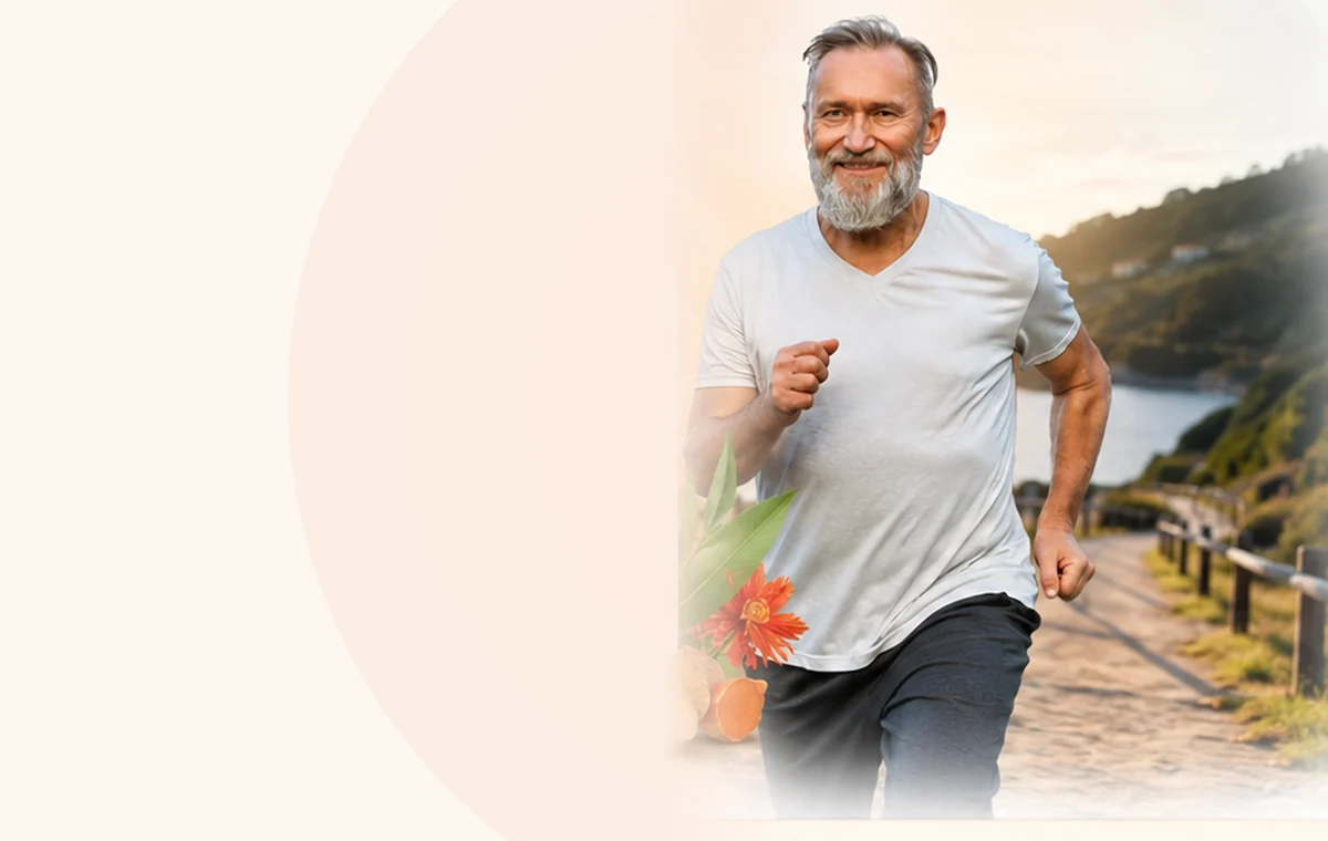 Active older adult moving comfortably on an outdoor path